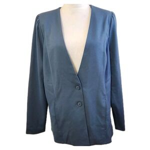 LOGO by Lori Goldstein Womens Nikki Blazer Size Large Blue 2 Button Soft‎ Jacket